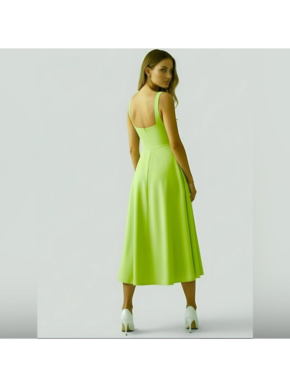 A-Line Sexy Bodice Midi Dress Lime Green - Picture 2 of 9